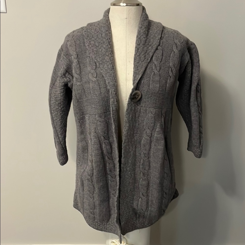Aran Crafts Gray Cardigan Sweater Open Front Knit